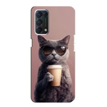 Чехол с принтом стильные животные для Оппо А74 (Кот с кофе)