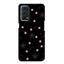 Чехол с розовым рисунком для OPPO A74 (Розовые цветы на черном)