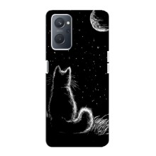 Чехол с принтом для Oppo A76 (AlphaPrint) Модные коты – Котик и луна