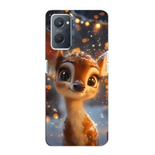 Яркий чехол для Oppo A76 с Зимними Оленятами – Оленёнок среди гирлянд