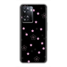 Чехол с розовым рисунком для Oppo A77 (Розовые цветы на черном)