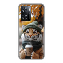 Друкований чохол 'Звірята з кавою' для Oppo A77 – Тигр з кавою