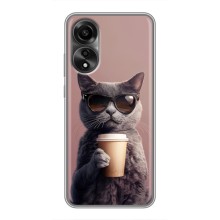 Чехол с принтом стильные животные для Оппо А78 (Кот с кофе)