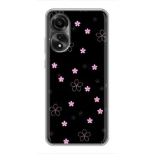 Чехол с розовым рисунком для OPPO A78 (4G) (Розовые цветы на черном)