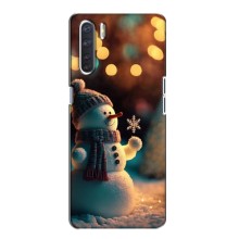 Чехлы на Новый Год Oppo A91 – Снеговик праздничный