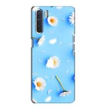Чехол с Цветами для Oppo A91 (ромашки на голубом)