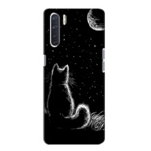 Чехол с принтом для Oppo A91 (AlphaPrint) Модные коты – Котик и луна