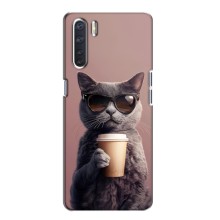 Чехол с принтом стильные животные для Оппо А91 (Кот с кофе)