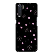 Чехол с розовым рисунком для Oppo A91 (Розовые цветы на черном)