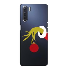 Зимні Чохли для OPPO А91 - прозорий фон – Грінч з іграшкою