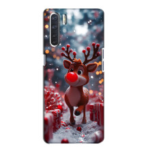 Яркий чехол для Oppo A91 с Зимними Оленятами – Олень среди подарков