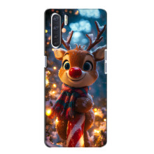 Яркий чехол для Oppo A91 с Зимними Оленятами – Олень в шарфе