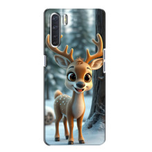 Яркий чехол для Oppo A91 с Зимними Оленятами – Оленёнок в лесу