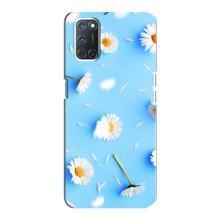 Чехол с Цветами для Oppo A92 (ромашки на голубом)