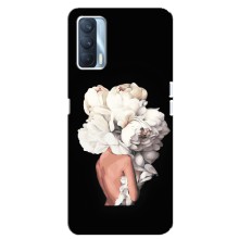 Чехлы (ART) Цветы на Oppo A92s (VPrint) (Белые цветы)