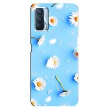 Чехол с Цветами для Oppo A92s (ромашки на голубом)