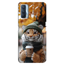 Печатный чехол «Зверята с кофе» для Oppo A92s – Тигр с кофе