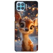Яркий чехол для Oppo A93 с Зимними Оленятами – Оленёнок среди гирлянд