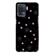 Чехол с розовым рисунком для Oppo A94 (Розовые цветы на черном)