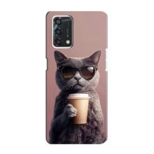 Чехол с принтом стильные животные для Оппо А95 – Кот с кофе