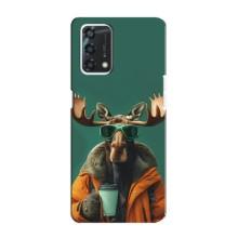 Чехол с принтом стильные животные для Оппо А95 – Лось с кофе