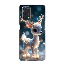 Яркий чехол для Oppo A95 с Зимними Оленятами (Блистающий оленёнок)