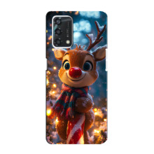 Яркий чехол для Oppo A95 с Зимними Оленятами (Олень в шарфе)