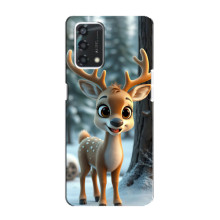 Яркий чехол для Oppo A95 с Зимними Оленятами (Оленёнок в лесу)