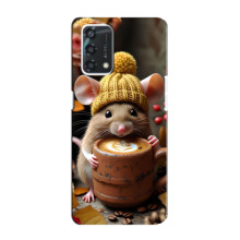 Печатный чехол «Зверята с кофе» для Oppo A95 – Медведь с кофе