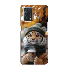 Печатный чехол «Зверята с кофе» для Oppo A95 – Тигр с кофе