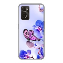 Чехлы с Цветами для Oppo A96 (VPrint) (Бабочка на цветочке)