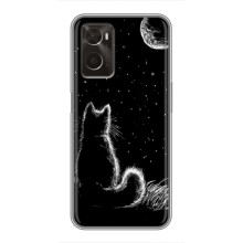Чехол с принтом для Oppo A96 (AlphaPrint) Модные коты (Котик и луна)