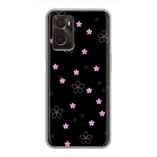 Чехол с розовым рисунком для Oppo A96 (Розовые цветы на черном)