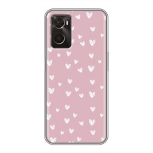 Чехол с розовым рисунком для Oppo A96 (Сердечки на розовом)