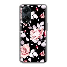 Чехлы с Цветами для Oppo A98 (VPrint) (Цветочки на черном)