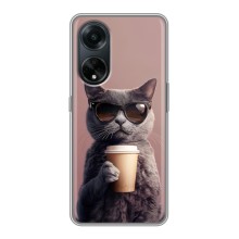Чехол с принтом стильные животные для Оппо А98 (Кот с кофе)