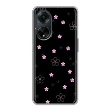 Чехол с розовым рисунком для Oppo A98 (Розовые цветы на черном)