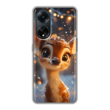 Яркий чехол для Oppo A98 с Зимними Оленятами – Оленёнок среди гирлянд