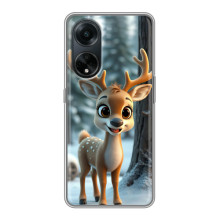 Яркий чехол для Oppo A98 с Зимними Оленятами – Оленёнок в лесу