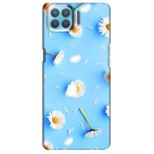 Чехол с Цветами для Oppo F17 (ромашки на голубом)