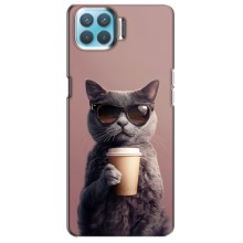 Чехол с принтом стильные животные для Оппо Ф17 (Кот с кофе)