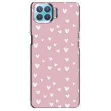 Чехол с розовым рисунком для Oppo F17 (Сердечки на розовом)