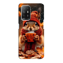 Печатный чехол «Зверята с кофе» для Oppo F19 Pro Plus 5G – Белка с кофе