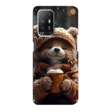 Печатный чехол «Зверята с кофе» для Oppo F19 Pro Plus 5G – Мишка с кофе