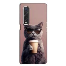 Чехол с принтом стильные животные для Оппо Финд х2 – Кот с кофе