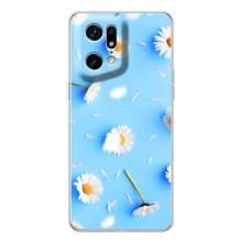 Чехол с Цветами для OPPO Find X5 Pro (ромашки на голубом)