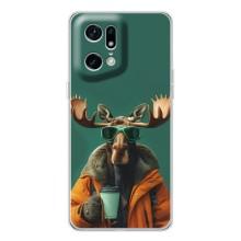 Чехол с принтом стильные животные для Find X5 Pro – Лось с кофе