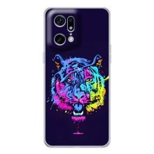 Силиконовый бампер с картинкой животных для OPPO Find X5 Pro (Тигр-Арт)