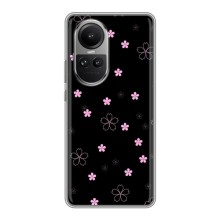 Чехол с розовым рисунком для Oppo Reno 10 Pro (Розовые цветы на черном)