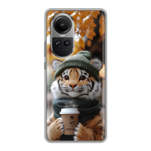 Печатный чехол «Зверята с кофе» для Oppo Reno 10 Pro – Тигр с кофе